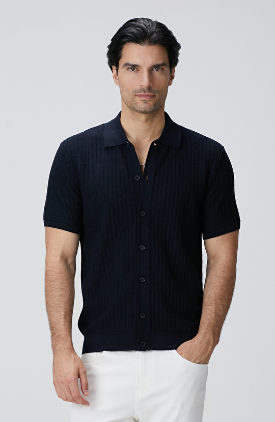 Lacivert Yün Karışımlı Triko Gömlek Lacivert Yün Karışımlı Triko Gömlek