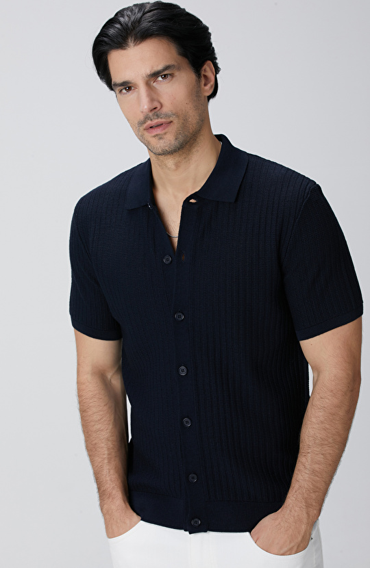 Lacivert Yün Karışımlı Triko Gömlek