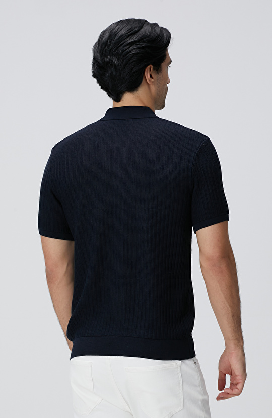 Lacivert Yün Karışımlı Triko Gömlek