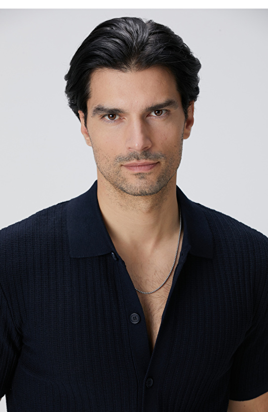 Lacivert Yün Karışımlı Triko Gömlek