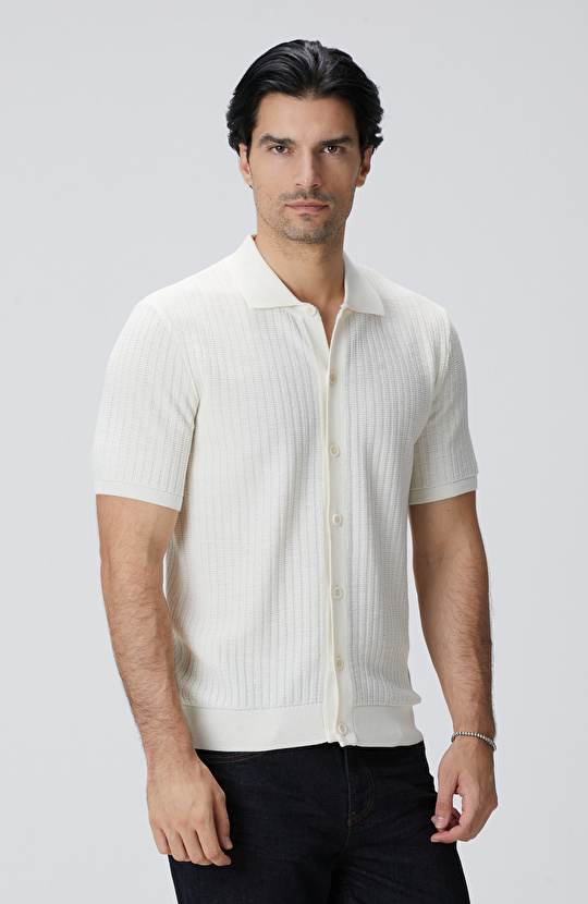 Kırık Beyaz Yün Karışımlı Triko Gömlek Kırık Beyaz Yün Karışımlı Triko Gömlek