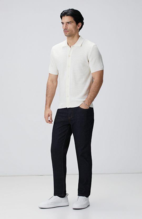 Kırık Beyaz Yün Karışımlı Triko Gömlek