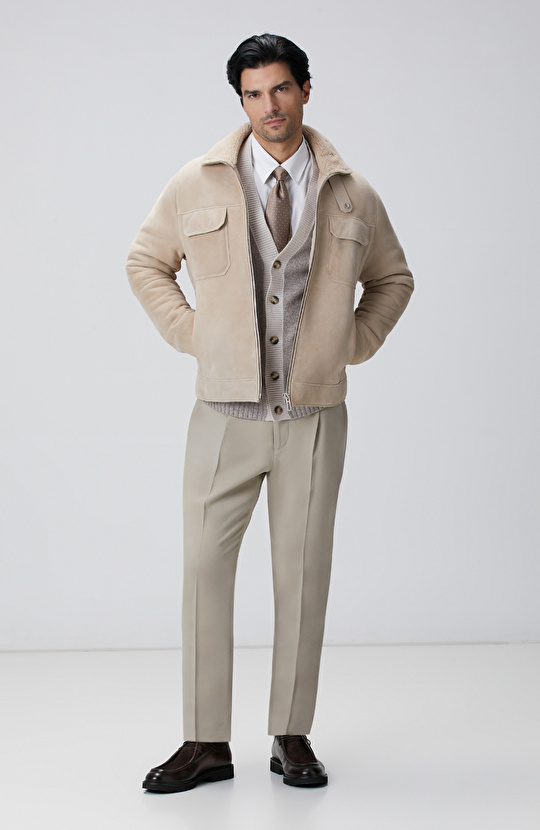 Bej Keten Karışımlı Takım Elbise