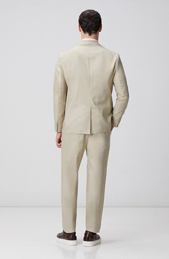 Bej Keten Karışımlı Takım Elbise