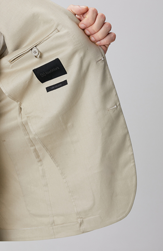 Bej Keten Karışımlı Takım Elbise