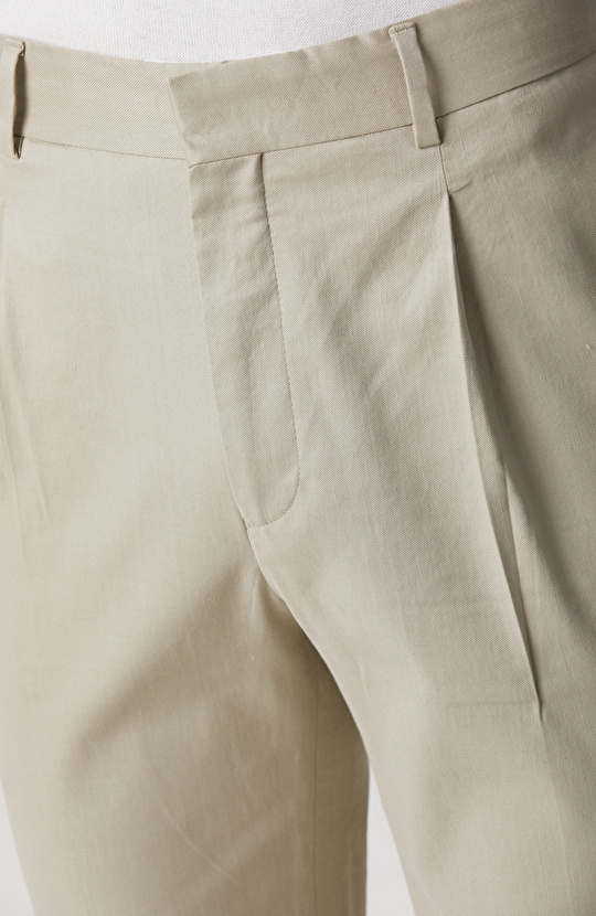 Bej Keten Karışımlı Takım Elbise