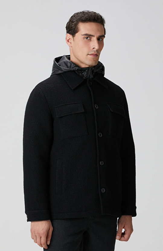 Siyah Yün Çıkma Mostralı Casual Kaban