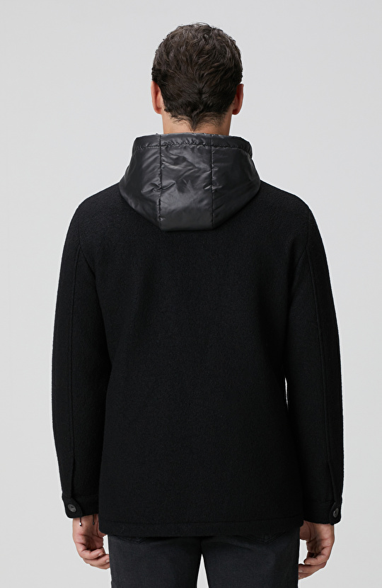 Siyah Yün Çıkma Mostralı Casual Kaban