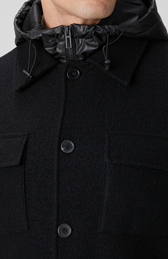 Siyah Yün Çıkma Mostralı Casual Kaban