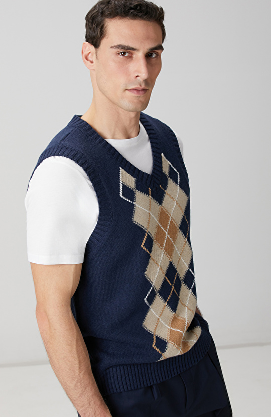 Lacivert Yün Karışımlı Süveter