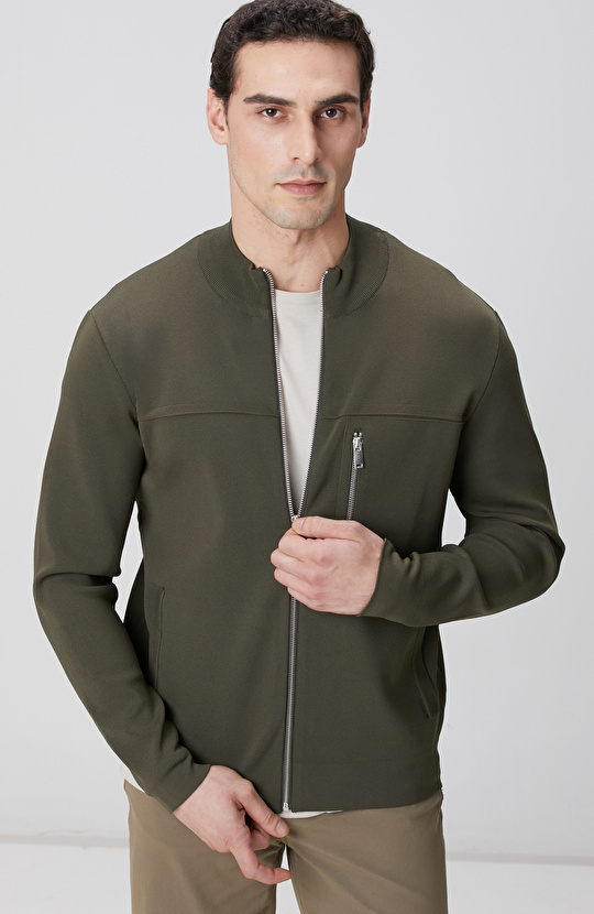 Haki Cep Detaylı Triko Mont