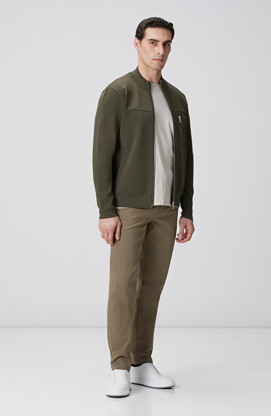 Haki Cep Detaylı Triko Mont