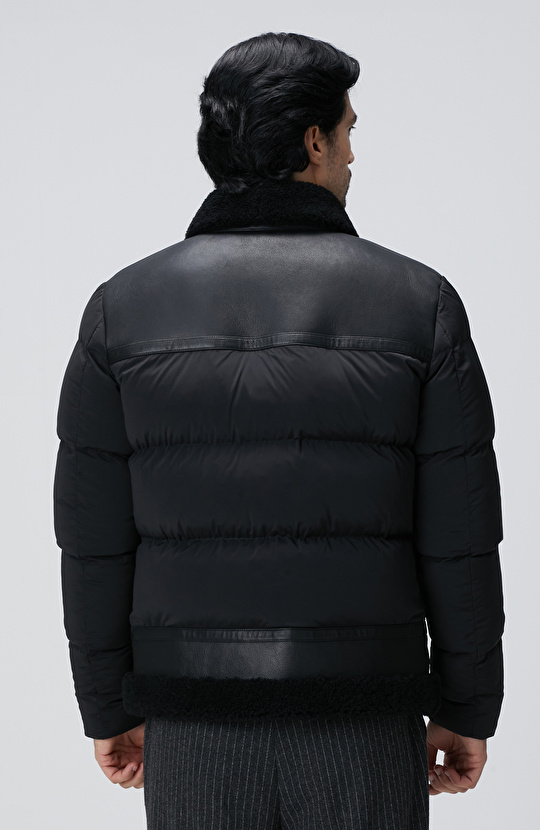 Siyah Kürklü Deri Detaylı Mont