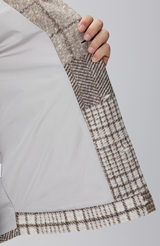 Bej Desenli Yün Karışımlı Dış Gömlek