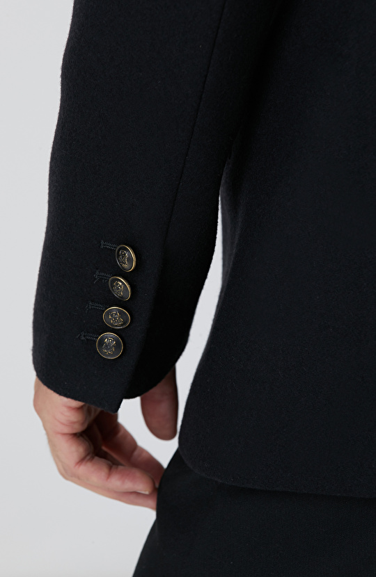 Siyah Kruvaze Yakası Kürklü Gemici Kaban