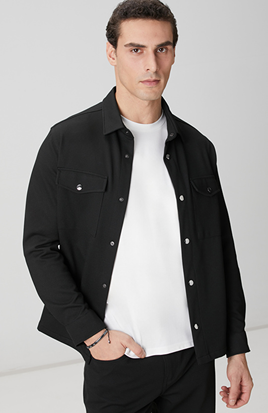 Siyah Diyagonal Dış Gömlek