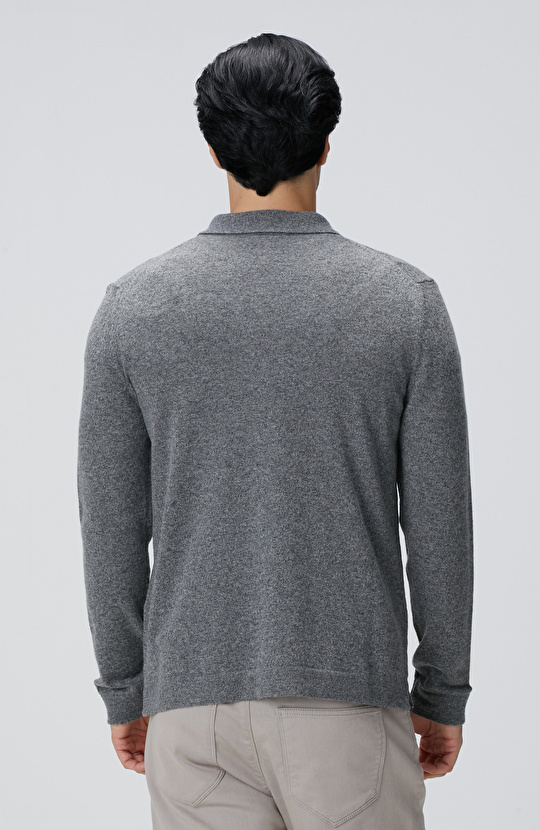 Gri Melanj Yün Karışımlı Triko Hırka