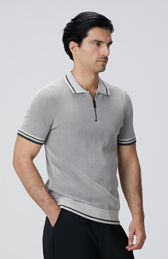 N-Tech Taş Polo Yaka Petek Desenli Triko Kazak