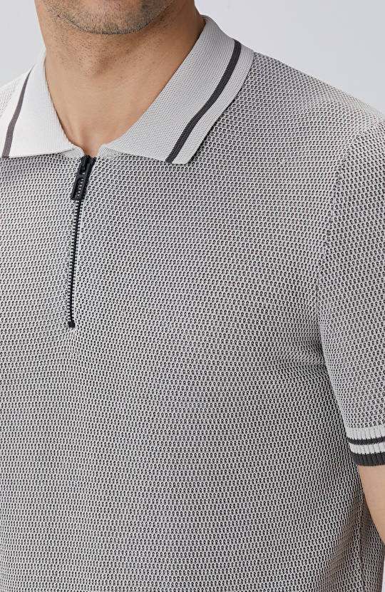 N-Tech Taş Polo Yaka Petek Desenli Triko Kazak