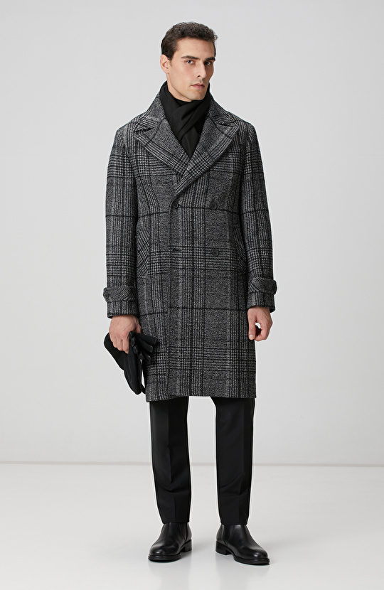 Siyah Yün Karışımlı Palto