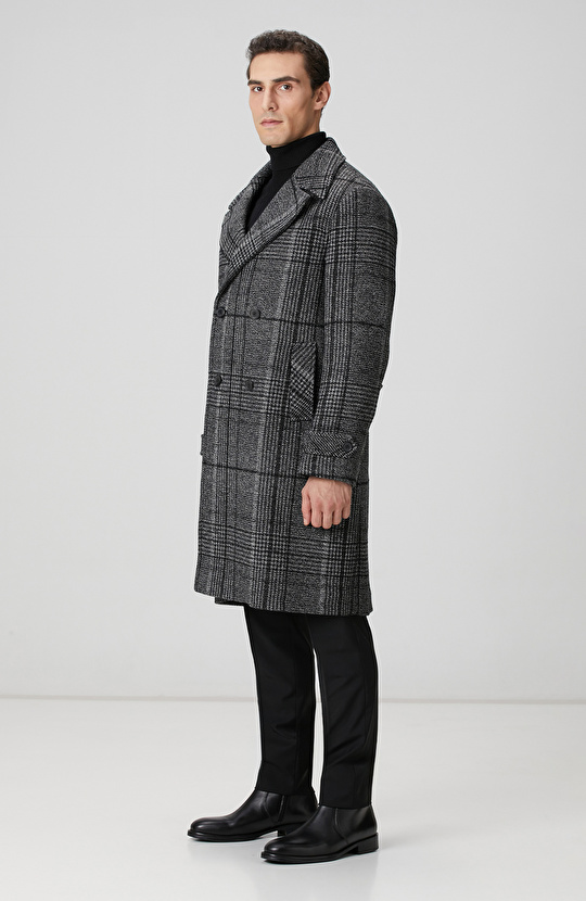 Siyah Yün Karışımlı Palto