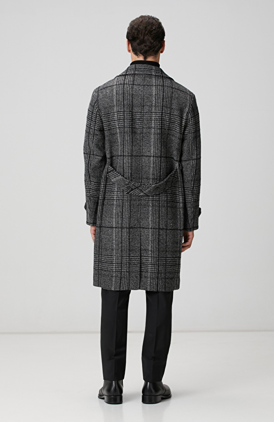 Siyah Yün Karışımlı Palto