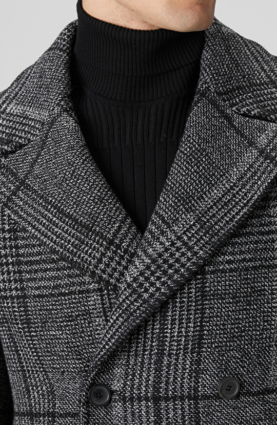 Siyah Yün Karışımlı Palto