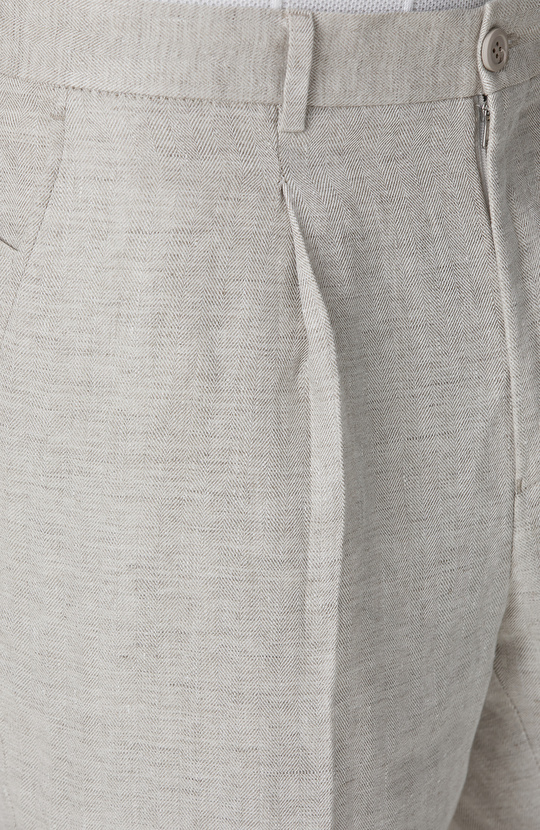 Bej Keten Comfort Fit Pantolon