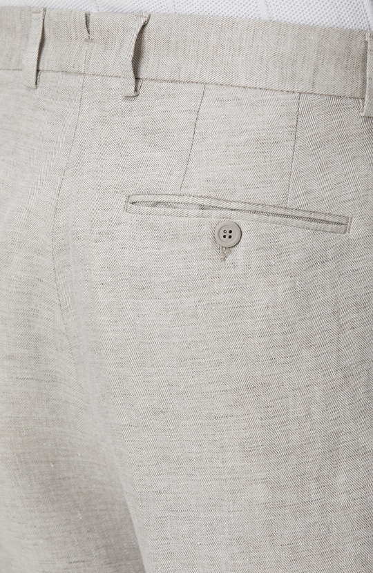 Bej Keten Comfort Fit Pantolon