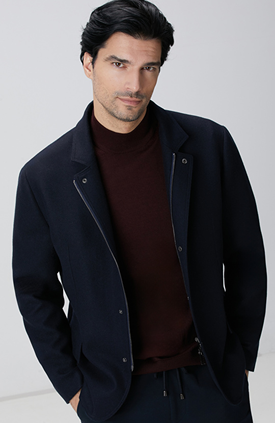 Lacivert Yün Karışımlı Ceket