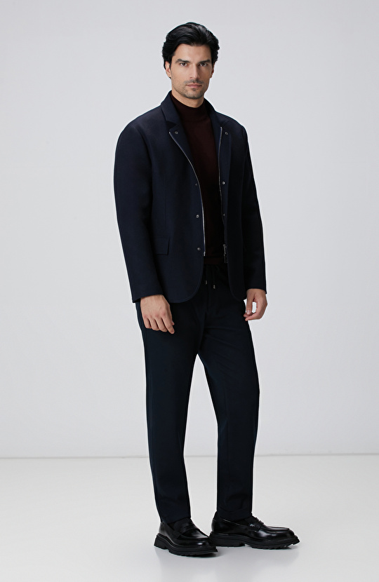 Lacivert Yün Karışımlı Ceket