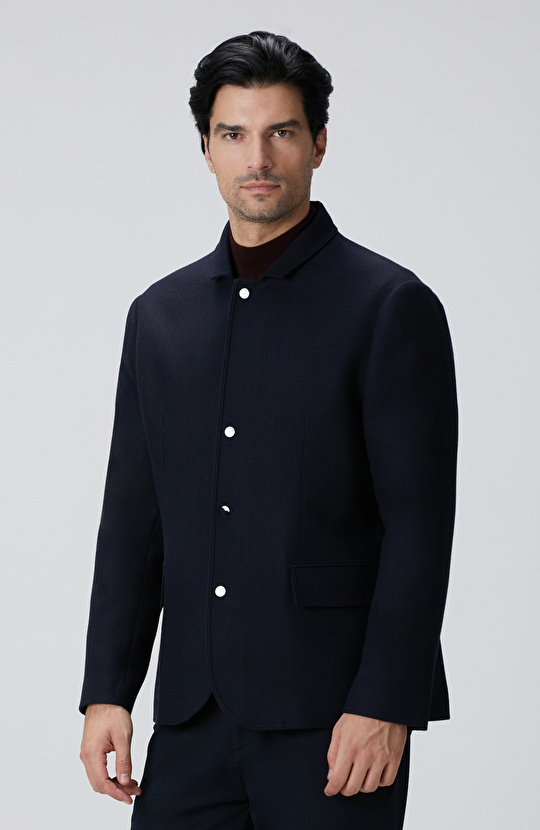 Lacivert Yün Karışımlı Ceket