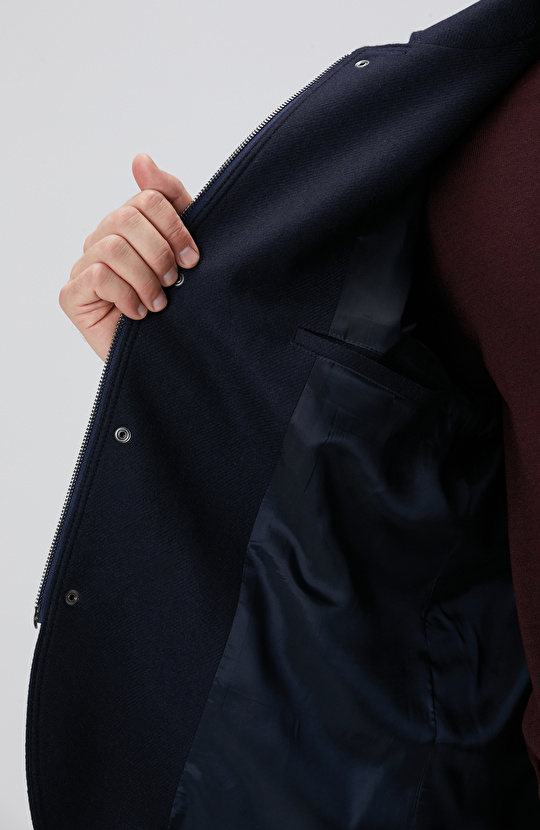 Lacivert Yün Karışımlı Ceket