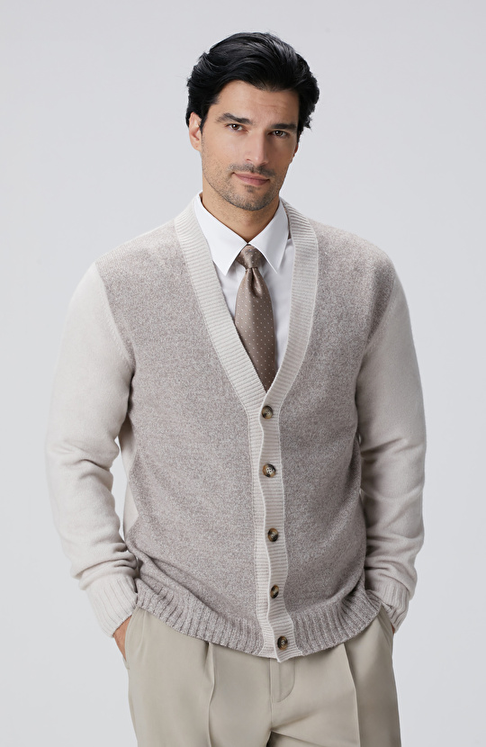 Limited Bej Melanj Yün Kaşmir Karışımlı Hırka