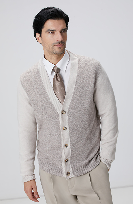 Limited Bej Melanj Yün Kaşmir Karışımlı Hırka