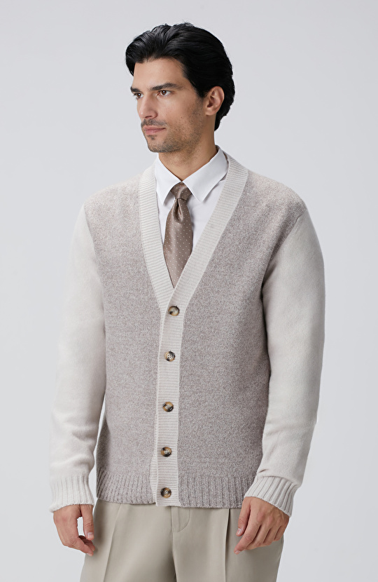 Limited Bej Melanj Yün Kaşmir Karışımlı Hırka