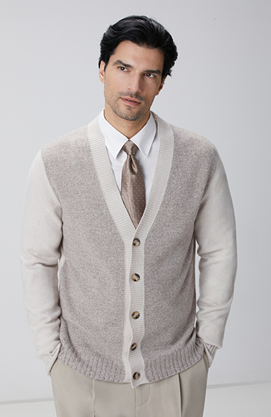 Limited Bej Melanj Yün Kaşmir Karışımlı Hırka