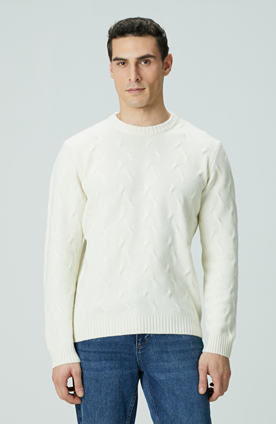 Limited Kırık Beyaz Yün Kaşmir Karışımlı Triko