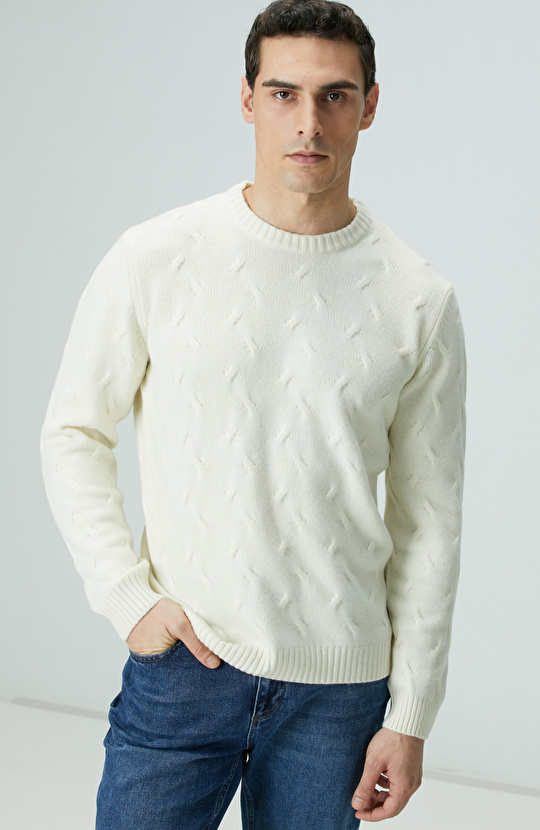 Limited Kırık Beyaz Yün Kaşmir Karışımlı Triko