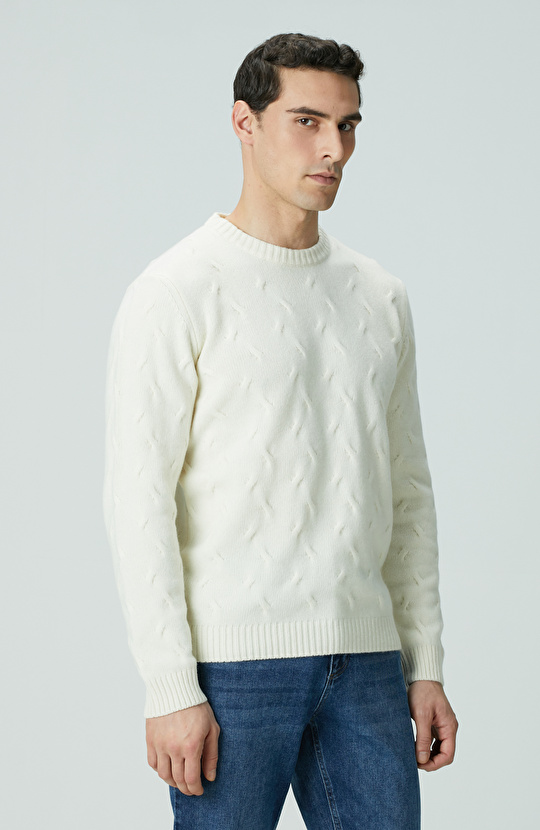 Limited Kırık Beyaz Yün Kaşmir Karışımlı Triko