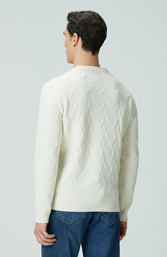 Limited Kırık Beyaz Yün Kaşmir Karışımlı Triko