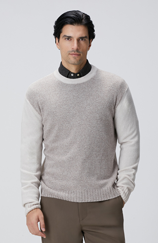 Limited Bej Melanj Yün Kaşmir Karışım Triko Kazak Limited Bej Melanj Yün Kaşmir Karışım Triko Kazak