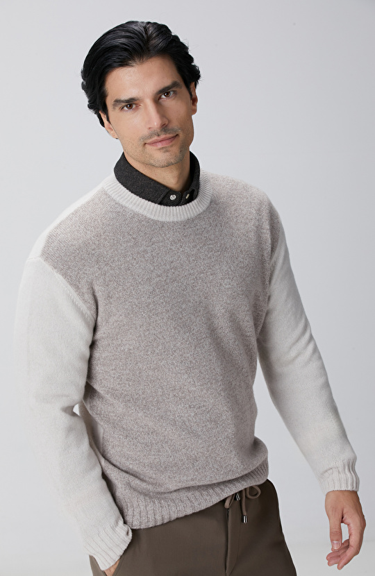 Limited Bej Melanj Yün Kaşmir Karışım Triko Kazak