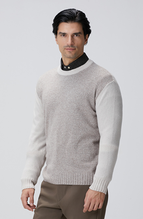 Limited Bej Melanj Yün Kaşmir Karışım Triko Kazak