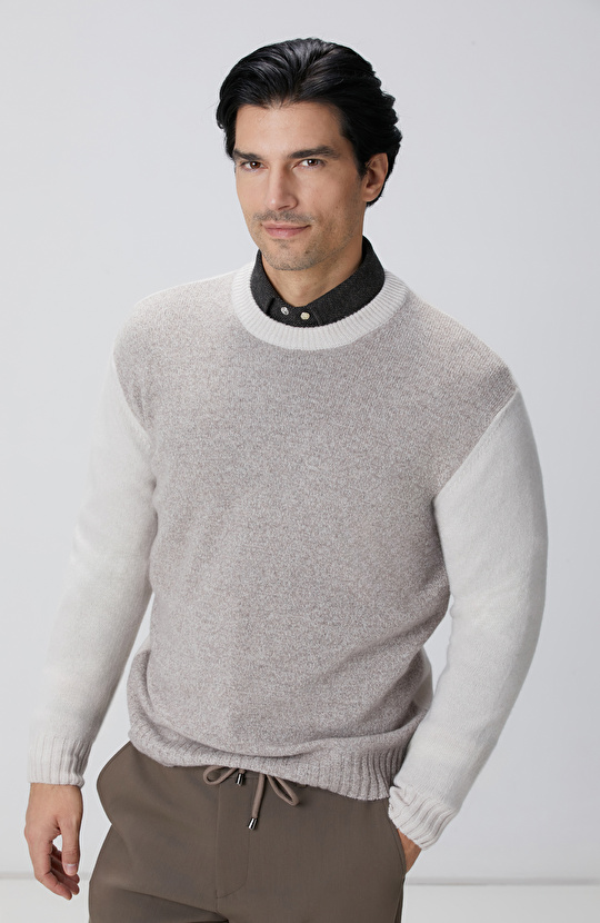 Limited Bej Melanj Yün Kaşmir Karışım Triko Kazak