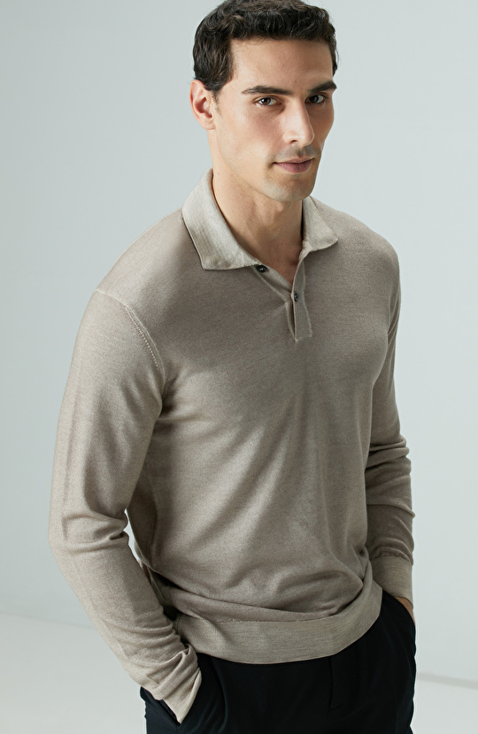 Limited Bej Melanj Yün Triko Kazak