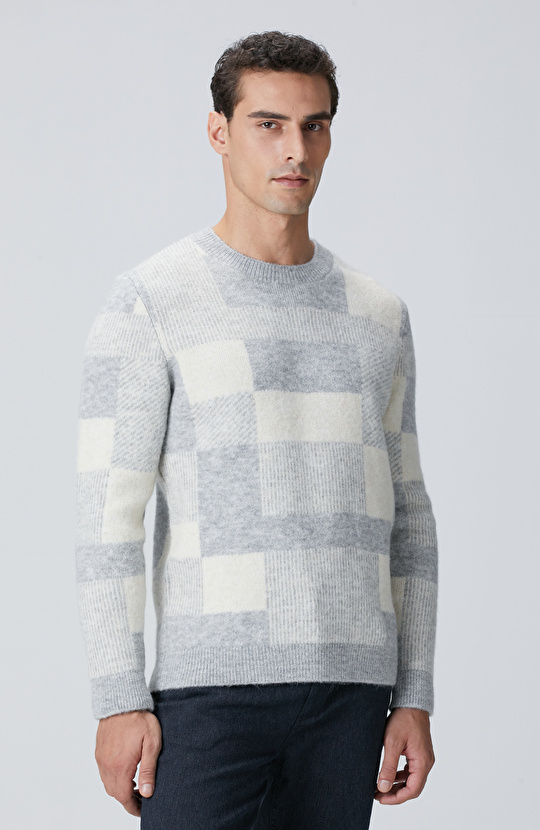 Gri Yün Karışımlı Triko Kazak