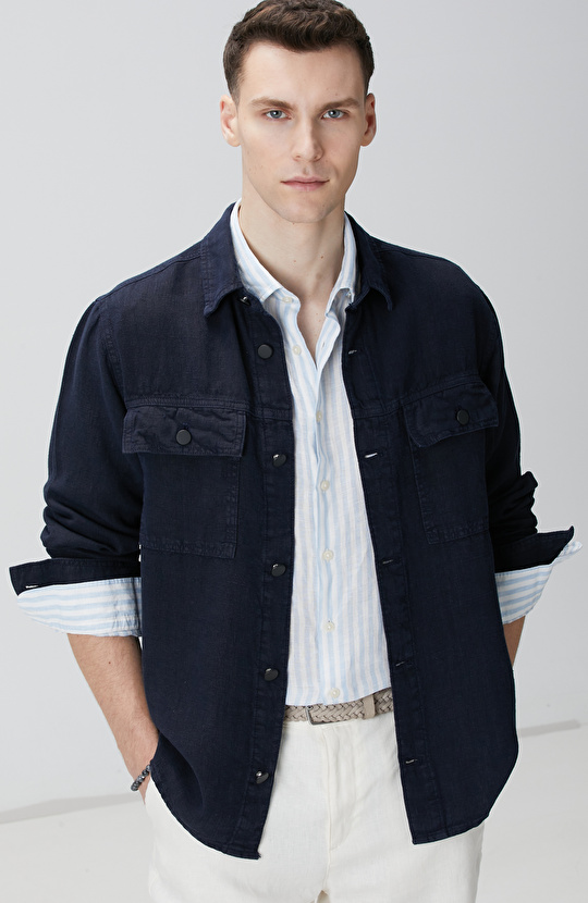 Lacivert Keten Dış Gömlek Lacivert Keten Dış Gömlek