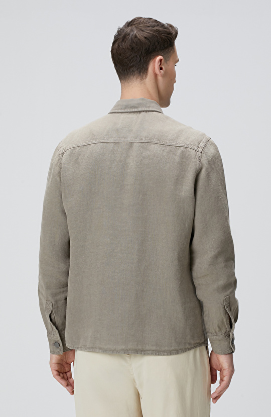 Haki Keten Dış Gömlek