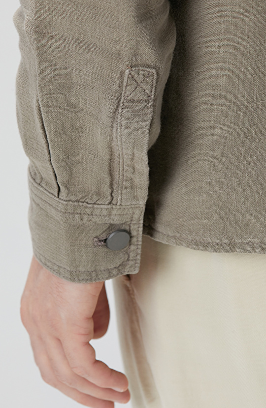 Haki Keten Dış Gömlek